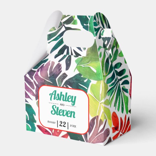 Kleurrijke tropische bladeren, boog maximalistisch bedankdoosjes (Voorkant Zijde)