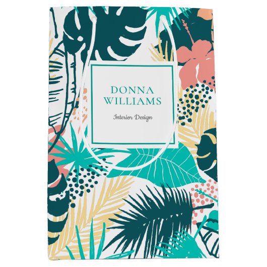 Kleurrijke tropische bladeren collage medium cadeauzakje (Voorkant)