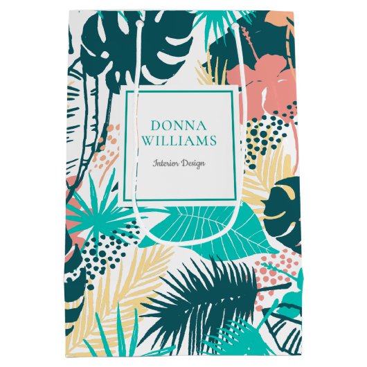 Kleurrijke tropische bladeren collage medium cadeauzakje (Achterkant)