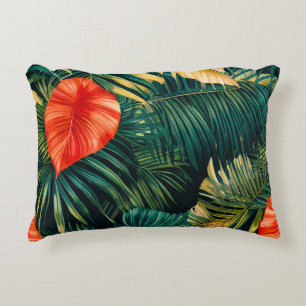 Kleurrijke Tropische Bladeren en Hibiscus Bloemen Accent Kussen