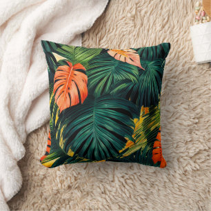 Kleurrijke Tropische Bladeren en Hibiscus Bloemen Kussen