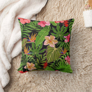 Kleurrijke Tropische Bladeren en Hibiscus Bloemen Kussen