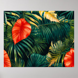Kleurrijke Tropische Bladeren en Hibiscus Bloemen Poster