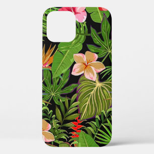 Kleurrijke tropische bladeren en hibiscusbloemen iPhone 12 pro hoesje