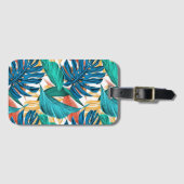 Kleurrijke tropische bladeren, exotisch patroonont bagagelabel (Voorkant (horizontaal))