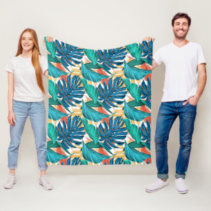 Kleurrijke tropische bladeren, exotisch patroonont fleece deken
