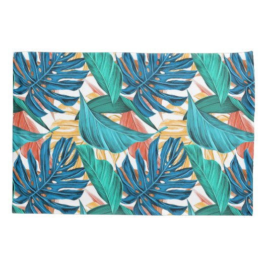 Kleurrijke tropische bladeren, exotisch patroonont kussensloop (Achterkant)