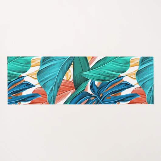 Kleurrijke tropische bladeren, exotisch patroonont yogamat (Achterkant (horizontaal))