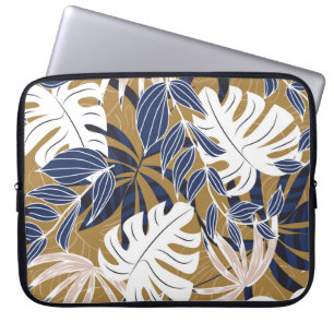 Kleurrijke tropische bladeren Oranje achtergrond Laptop Sleeve