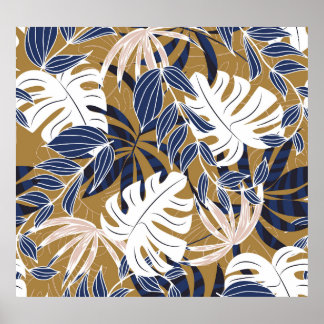Kleurrijke tropische bladeren Oranje achtergrond Poster