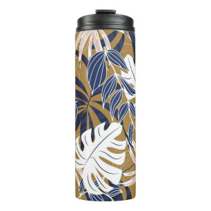 Kleurrijke tropische bladeren Oranje achtergrond Thermosbeker