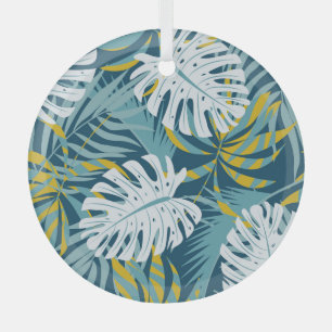 Kleurrijke tropische bladeren, origineel abstract  glas ornament