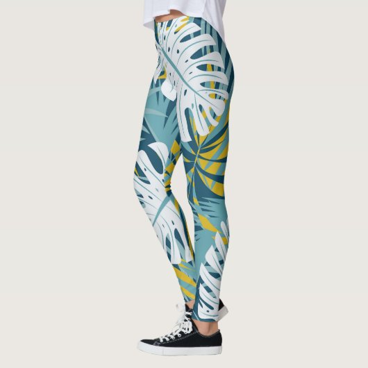 Kleurrijke tropische bladeren, origineel abstract leggings (Links)