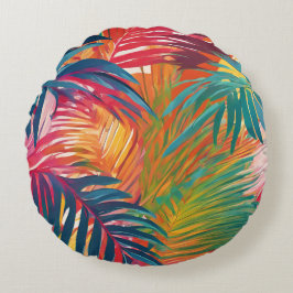 Kleurrijke tropische bladeren Palm fronds Rond Kussen