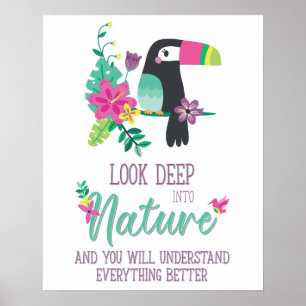 kleurrijke tropische bloemen en inspirerend toucan poster