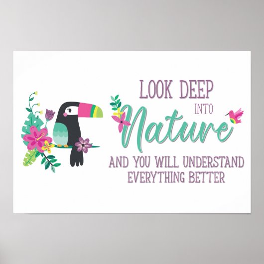 kleurrijke tropische bloemen en inspirerend toucan poster (Voorkant)