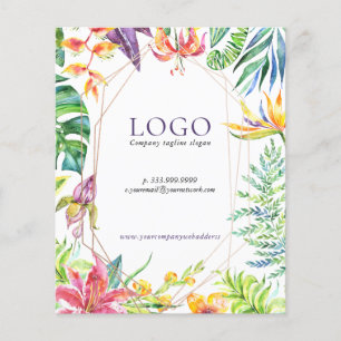 Kleurrijke tropische bloemen Geometrisch goudlijst Flyer