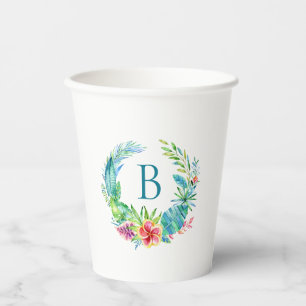 Kleurrijke Tropische Bloemen Krans Aangepaste Mono Papieren Bekers