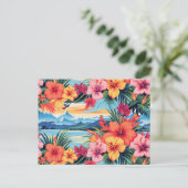 Kleurrijke tropische bloemen & landschap briefkaart (Staand voorkant)