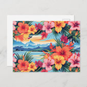 Kleurrijke tropische bloemen & landschap briefkaart (Voorkant / Achterkant)