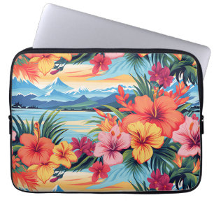 Kleurrijke tropische bloemen & landschap laptop sleeve