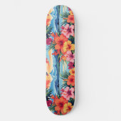 Kleurrijke tropische bloemen & landschap skateboard (Voorkant)