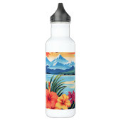 Kleurrijke tropische bloemen & landschap waterfles (Links)