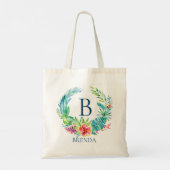 Kleurrijke tropische bloemen met monogram tote bag (Achterkant)