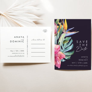 Kleurrijke Tropische Bloemen Paarse Bewaar de Da Uitnodiging Briefkaart