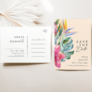 Kleurrijke Tropische Bloemen   Perzik Bewaar de Da Uitnodiging Briefkaart