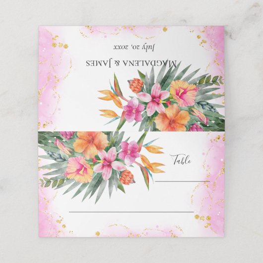 Kleurrijke Tropische Bloemen Roze & Oranje Bruilof (Buitenkant ongevouwen)