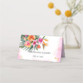 Kleurrijke Tropische Bloemen Roze & Oranje Bruilof (Achterkant)