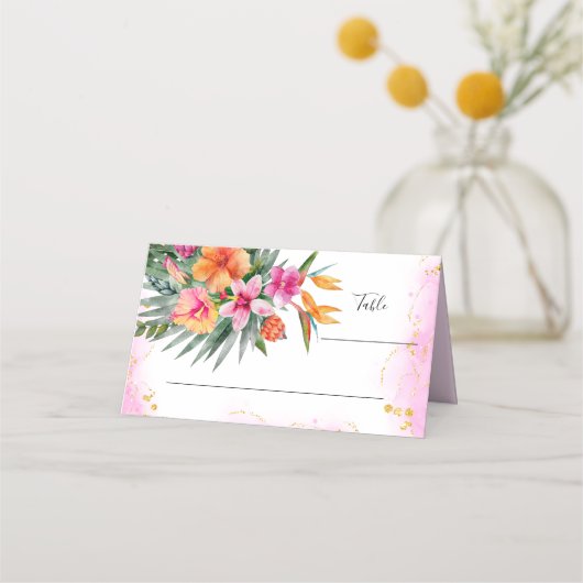 Kleurrijke Tropische Bloemen Roze & Oranje Bruilof (Voorkant)