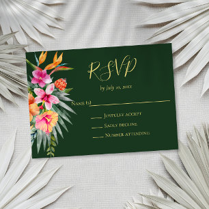 Kleurrijke tropische bloemen Sinaasappel roze brui RSVP Kaartje