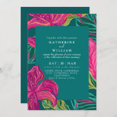 Kleurrijke Tropische Bloemen Smaragd groene bruilo Kaart (Voorkant / Achterkant)