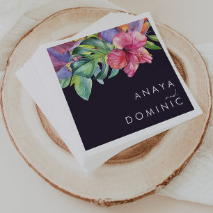 Kleurrijke tropische Floral   Donkere Paarse bruil Servet