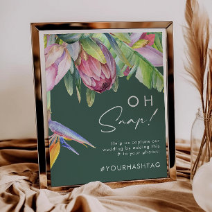 Kleurrijke tropische Floral Green Oh Snap Hashta Poster