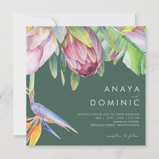 Kleurrijke tropische Floral | Groene vierkant huwe Kaart (Voorkant)