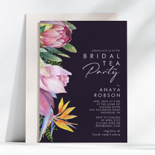 Kleurrijke tropische Floral   Paarse Bridal Tea Kaart