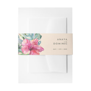 Kleurrijke tropische Floral   Peach Uitnodigingen Wikkel
