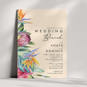 Kleurrijke tropische Floral Peach Wedding Brunch Kaart