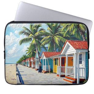 Kleurrijke Tropische Levendige Strandhuisjes Laptop Sleeve