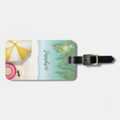 Kleurrijke tropische oceaan strand zomer palmblade bagagelabel (Voorkant horizontaal)