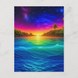 Kleurrijke tropische oceaan zonsondergang met palm briefkaart