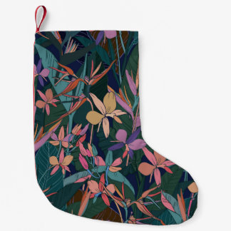 Kleurrijke tropische oerwouden bladeren en bloemen kleine kerstsok