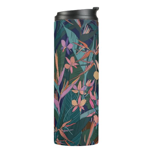 Kleurrijke tropische oerwouden bladeren en bloemen thermosbeker (Gedraaid links)