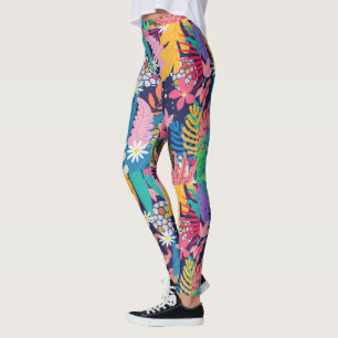 Kleurrijke tropische oerwouden bloemen & bladeren leggings