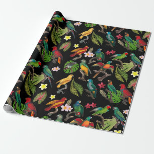 Kleurrijke tropische parrots, bladeren en bloemen cadeaupapier