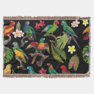 Kleurrijke tropische parrots, bladeren en bloemen deken