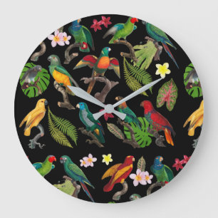 Kleurrijke tropische parrots, bladeren en bloemen grote klok